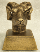 4 inch tall gold color Ram school team mascot statue